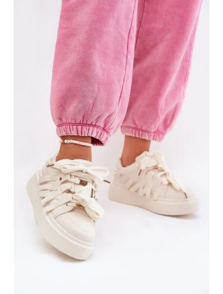 Eko Kožené Tenisky Na Platformě Béžové Penolle