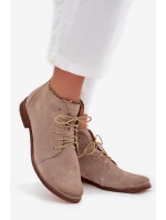 Semišové kotníkové boty na plochém podpatku Cappuccino Zazoo 4078 Semišové kotníkové boty na plochém podpatku Cappuccino Zazoo 4078