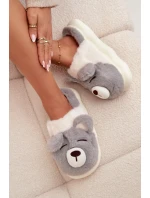 Dámské chlupaté papuče s motivem medvídka – šedé Galine