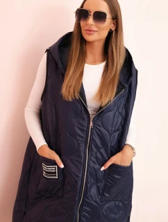 Dámská prošívaná vesta Plus Size s kapucí na zip modrá