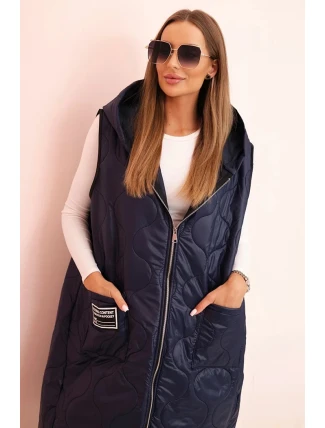 Dámská prošívaná vesta Plus Size s kapucí na zip modrá