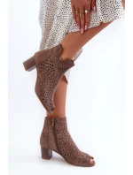 Dámské Botky Z Ekologického Semiše Na Podpatku S Otevřenými Prsty Hnědé Halania