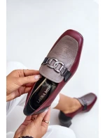 Kožené lodičky na podpatku se zlatou ozdobou Laura Messi 2861 bordové