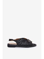 Kožené sandály na plochém podpatku s ozdobou S.Barski KV51-094 černé Kožené sandály na plochém podpatku s ozdobou S.Barski KV51-094 černé