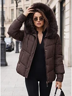 Dámská prošívaná bunda s kožešinovou kapucí, švestková, FashionStreet TY5891 Dámská prošívaná bunda s kožešinovou kapucí, švestková, FashionStreet TY5891