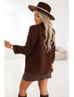 588-3 Dámské klasické sako s nabíranými rukávy - čokoládové