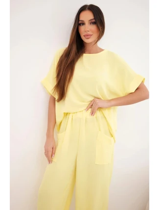 Komplet z viskózy bluzka + kalhoty žlutý