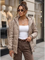 Dámská prošívaná přechodová bunda s kapucí v barvě kamelové, FashionStreet TY5799 Dámská prošívaná přechodová bunda s kapucí v barvě kamelové, FashionStreet TY5799