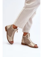 Zazoo kožené prolamované sandály se zipem, zlaté