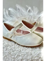 Brokátové Dětské Baletky S Velcro Zapínáním Bežové Jeylin