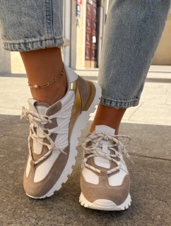 Kožené Polobotky Sneakers Dámské Artiker 56C1738 Bežovo-Zlaté