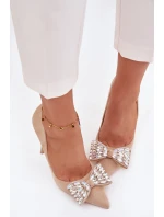 Lodičky s mašličkou a krystaly Béžové Marivine