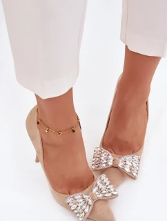 Lodičky s mašličkou a krystaly Béžové Marivine