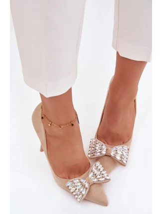 Lodičky s mašličkou a krystaly Béžové Marivine