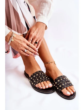 Dámské kožené pantofle s zdobením Černá Brien