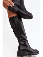 Dámské kožené zateplené kozačky Maciejka – černé