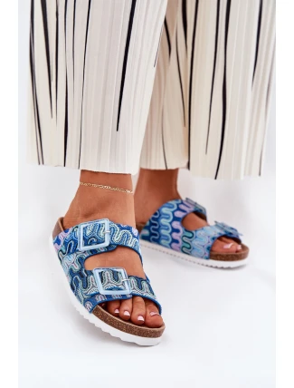 Dámské Pantofle S Přezkami A Leskem S.Barski RB51-006 Modré Dámské Pantofle S Přezkami A Leskem S.Barski RB51-006 Modré