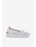 Kožené Prodyšné Polobotky Na Platformě S.Barski LR61-7043 Bílé