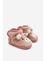 Dětské zateplené pantofle s medvídkem, růžová Eberra