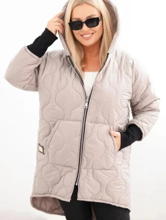Dámská zimní bunda Plus Size prošívaná s kapucí tmavě béžová