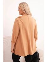 Dámská bavlněná blůza Plus Size asymetrická s ohrnutým rukávem jasně camelová