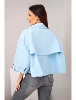Dámská jarní bavlněná bunda zapínaná na knoflíky s límcem modrá