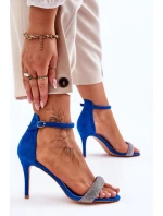 Semišové Sandály Na Vysokém Podpatku S Kamínky Modre Moments
