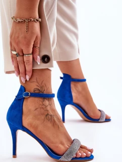 Semišové Sandály Na Vysokém Podpatku S Kamínky Modre Moments