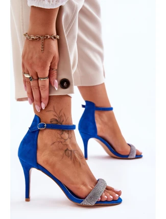 Semišové Sandály Na Vysokém Podpatku S Kamínky Modre Moments