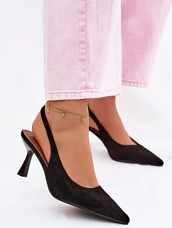 Dámské sandály na jehlovém podpatku z imitace semiše Černé Saria