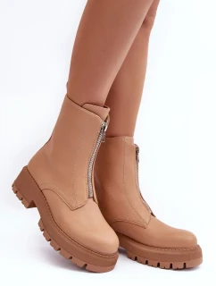 Kožené ploché kotníkové boty se zipem Camel Vimal