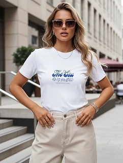 Klasické dámské tričko s potiskem, bavlněné, bílé, FashionStreet NX8028RY