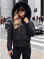 Dámská zimní prošívaná bunda s kožešinou, černá, FashionStreet TY5828 Dámská zimní prošívaná bunda s kožešinou, černá, FashionStreet TY5828