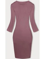 Vypasované žebrované šaty ve špinavě růžové barvě s kulatým výstřihem (5131-35)