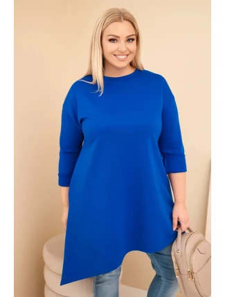 Dámská suknička Plus Size z viskózy s volným střihem a dlouhým rukávem chabrová