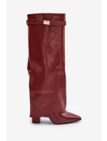 Dámské Kozačky Eko Kůže S Otočeným Svrškem Na Podpatku Bordové Avamora