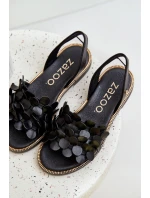 Kožené Sandály Na Plochém Podpatku Zazoo 40425 Černé Kožené Sandály Na Plochém Podpatku Zazoo 40425 Černé