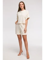 B294 Oříznutá mikina s krátkým rukávem - vanilka