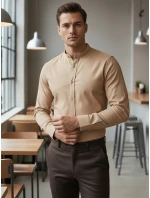 Pánská ležérní béžová košile SLIM FIT se stojáčkem FashionStreet DX2601 Pánská ležérní béžová košile SLIM FIT se stojáčkem FashionStreet DX2601