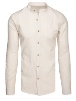 Pánská košile s dlouhým rukávem a stojáčkem ve světle béžové barvě FashionStreet DX2658 Pánská košile s dlouhým rukávem a stojáčkem ve světle béžové barvě FashionStreet DX2658