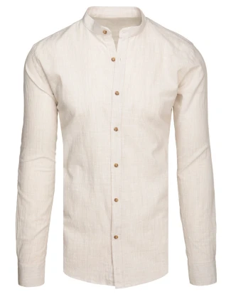 Pánská košile s dlouhým rukávem a stojáčkem ve světle béžové barvě FashionStreet DX2658 Pánská košile s dlouhým rukávem a stojáčkem ve světle béžové barvě FashionStreet DX2658