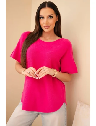 Dámský svetr s krátkým rukávem volného střihu fuchsie