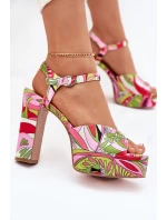 Vzory Sandály Na Podpatku A Platformě Růžovo-Zelené Slaria