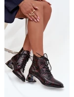 Lakované dámské kotníky z pravé kůže na podpatku s krystaly Artiker 57C0130 bordó