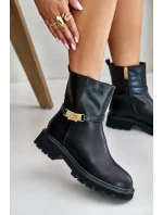 Kožené Dámské Kotníkové Boty S Páskem Zateplené GOE Černé Kožené Dámské Kotníkové Boty S Páskem Zateplené GOE Černé
