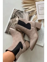 Dámské kožené semišové boty Artiker – béžové, zateplené, na podpatku