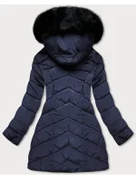 Tmavě modrá prošívaná dámská zimní bunda s kapucí (w732)