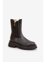 Kožené botky Chelsea s ozdobou CheBello 4537 Černé