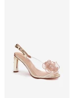 Sandály na podpatku s ozdobou a krystaly D&A MR52-236 zlaté