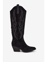Dámské kovbojky na podpatku se zdobením Jovina – černé Dámské kovbojky na podpatku se zdobením Jovina – černé